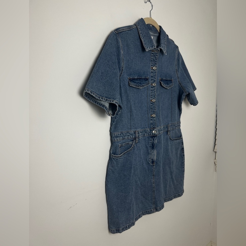 NEW MNG Mango Short Sleeve Cotton 5-Pocket Collared Mini Denim Shirt Dress Sz 18 - Picture 5 of 14